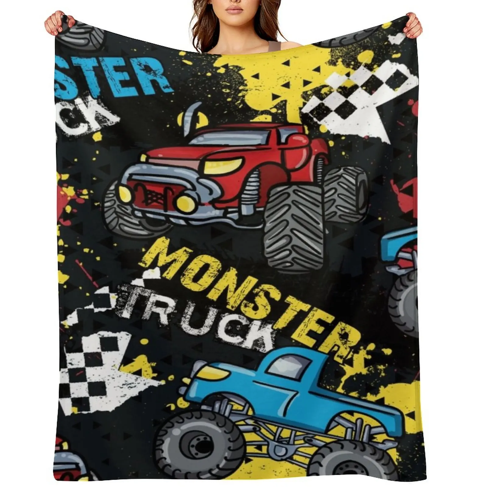 

Cool Monster truck pattern Throw Blanket Hair Kid'S Summer Beddings Decoratives Blankets