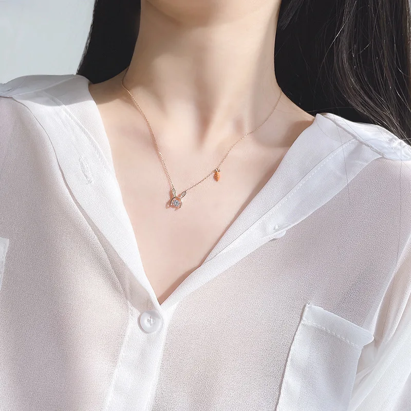 New Trendy Fashion Rose Gold Silver Color Carrot Rabbit Clear CZ Animal Pendant Necklace for Women Girl Fashion Jewelry Dropship