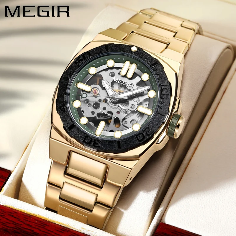

MEGIR автоматические кварцевые мужские часы с датой, повседневные водонепроницаемые наручные часы, светящиеся часы, механические часы для мужчин, наручные часы