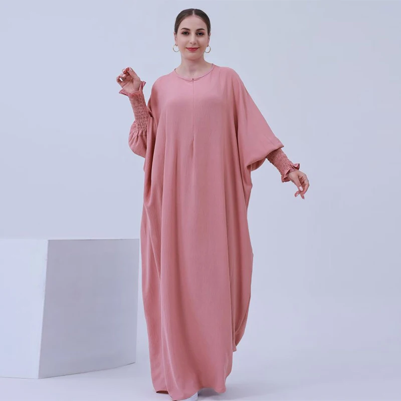 Wrinkle Soft Crepe Prayer Clothes Abaya Dubai Kaftans Saudi Arabia Turkey Islam Muslim Maxi Dress Djellaba Robe Femme Musulmane