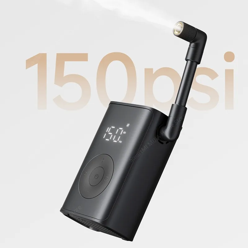 2025 nova bomba de ar portátil xiaomi mijia, bomba infladora elétrica, 240g 150psi, detecção de pressão dos pneus, iluminação embutida, display led