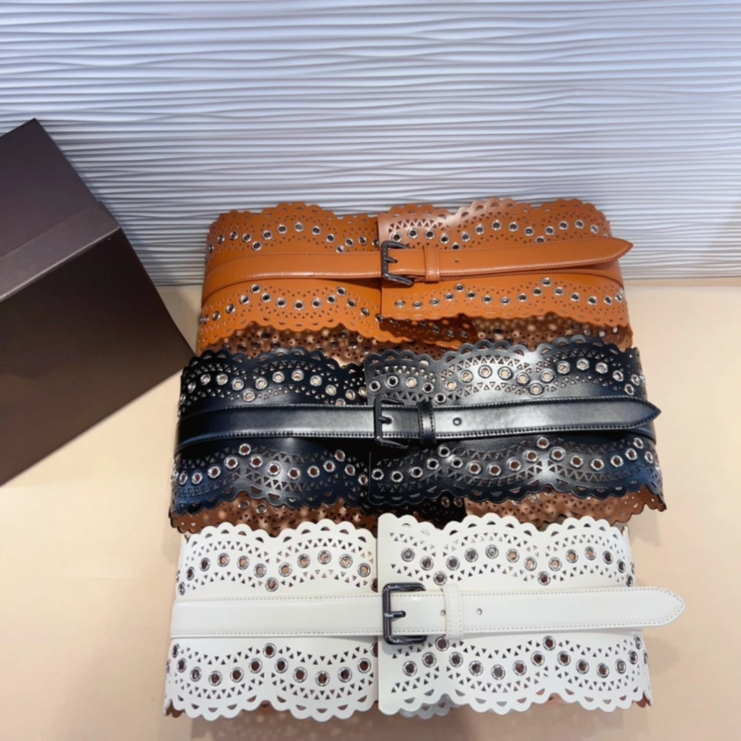 Wide Cummerbunds Female Luxury Brand Top Quality Hollow Pattern Pin Buckle Fashion Italian Handmade Accessory Waist Belt 12cm