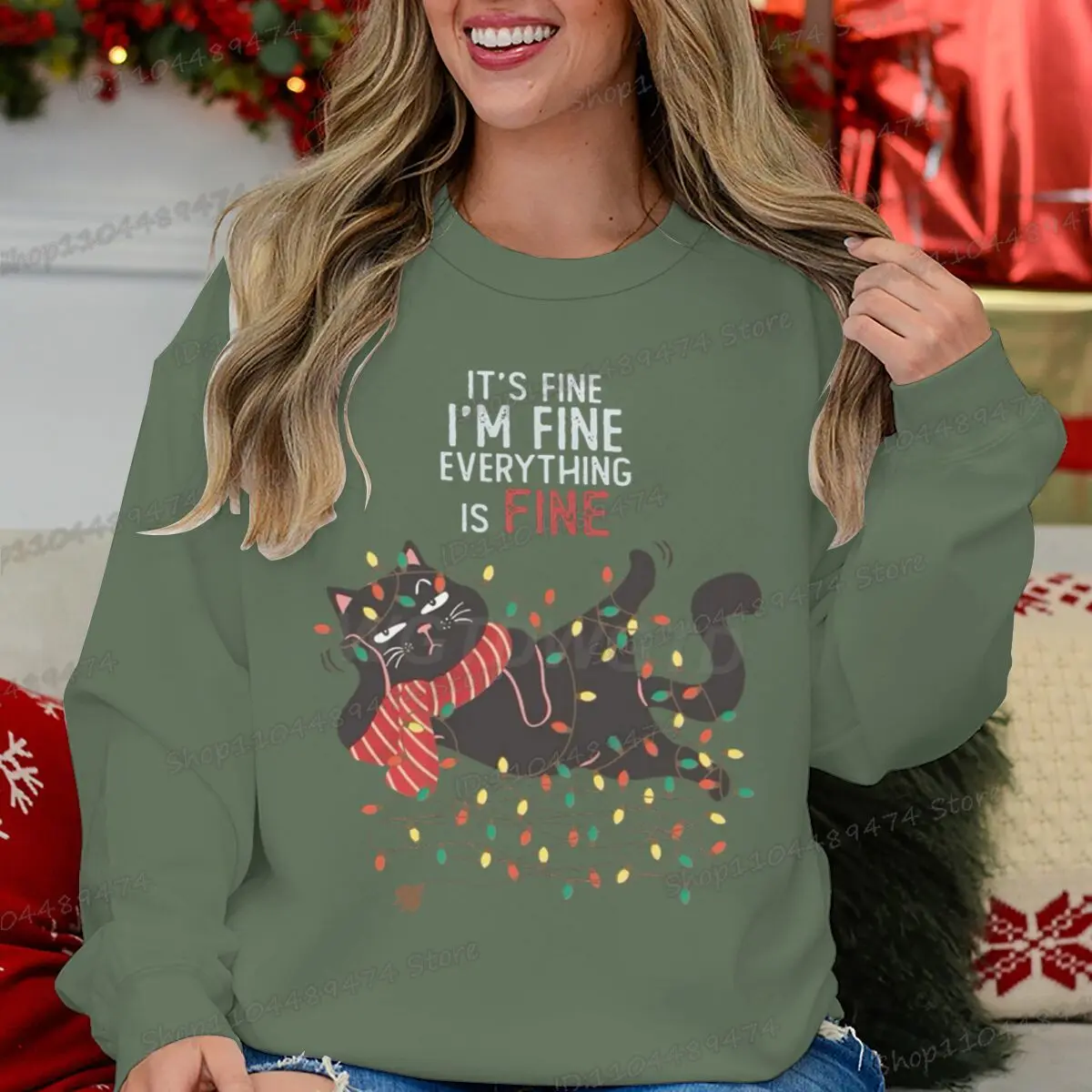 موضة القط عيد الميلاد ضوء سلسلة البلوز إنه جيد أنا غرامة طباعة الشارع الشهير النساء الرجال طويلة الأكمام مضحك عيد الميلاد بلوزات