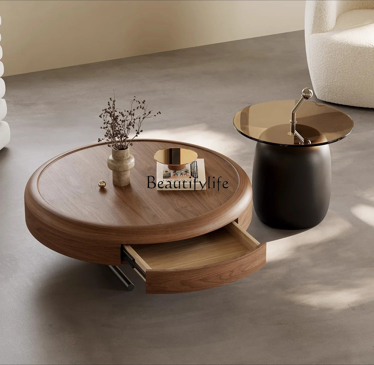 

35FG26T Italian light luxury designer round coffee table combination high-end artistic creativity living room coffee table