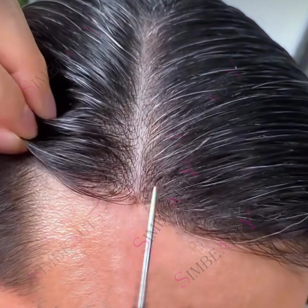 

Невидимая капиллярная система, незаметная, серая 1B40, мужской парик V-Loop, ультратонкая основа 0.02-0.04мм, естественная линия роста волос, 80% плотность, Реми-волосы