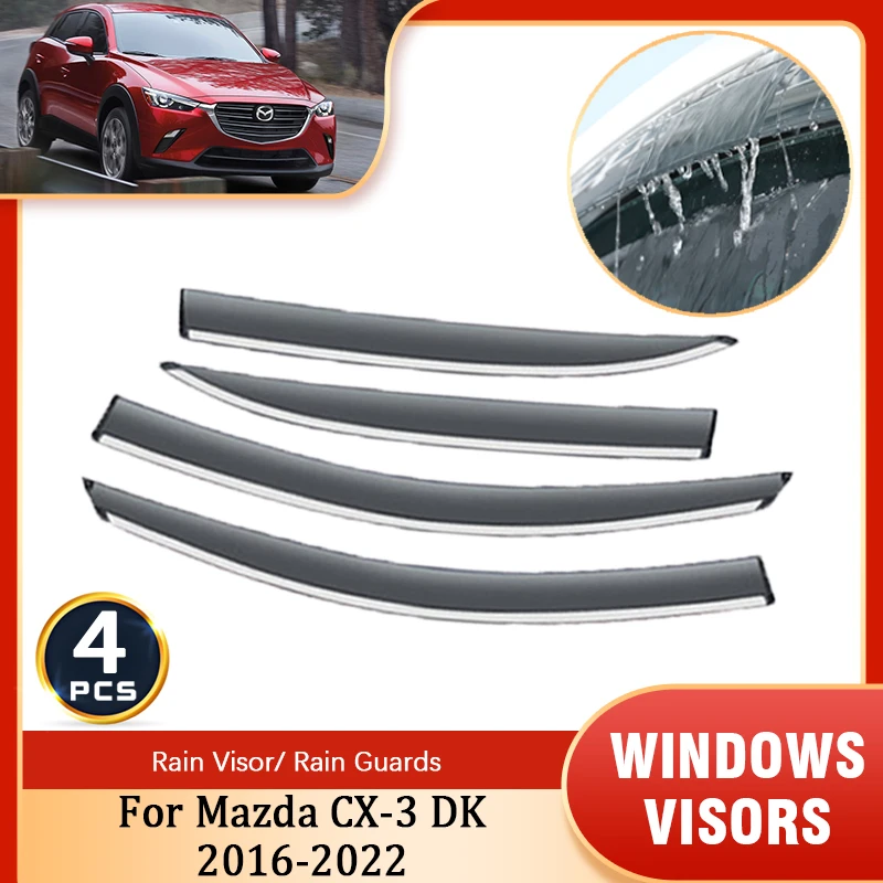 

4x For Mazda CX-3 CX 3 CX3 DK 2016 2017 2018 2019 2020 2021 2022 Sun Rain Window Visors Deflectors Awning Trim Cover Accessories