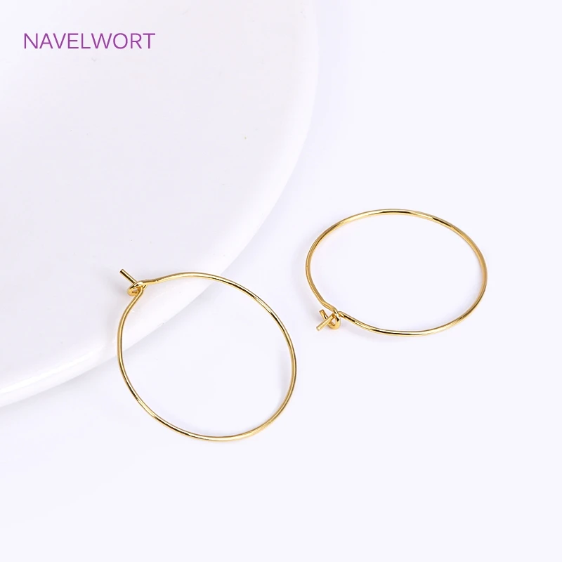 18K Real Gold Plated Hoop Earrings Earwires,Accessories For Earrings,Brass Round Earring Findings Jewelry Making Supplies