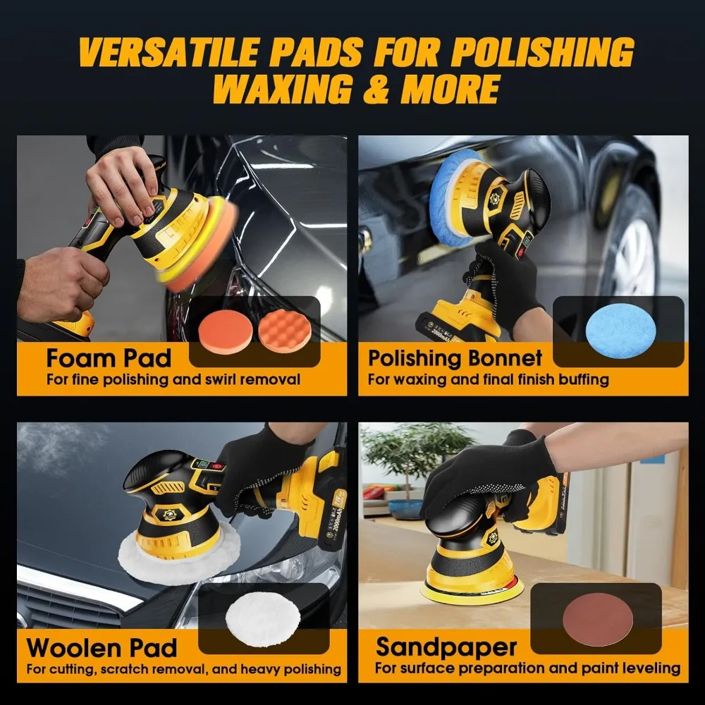 Cordless Car Buffer Polisher Kit with 2 Batteries, 18 Attachments, 6-Speed LED Display for Waxing & Scratch Removal