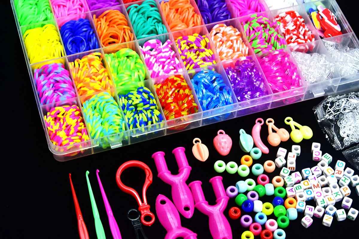 Conjunto de faixas de tear coloridas criativas, kit de fabricação de pulseiras de arco-íris, pulseira de borracha diy, brinquedos artesanais para meninas, presentes de aniversário