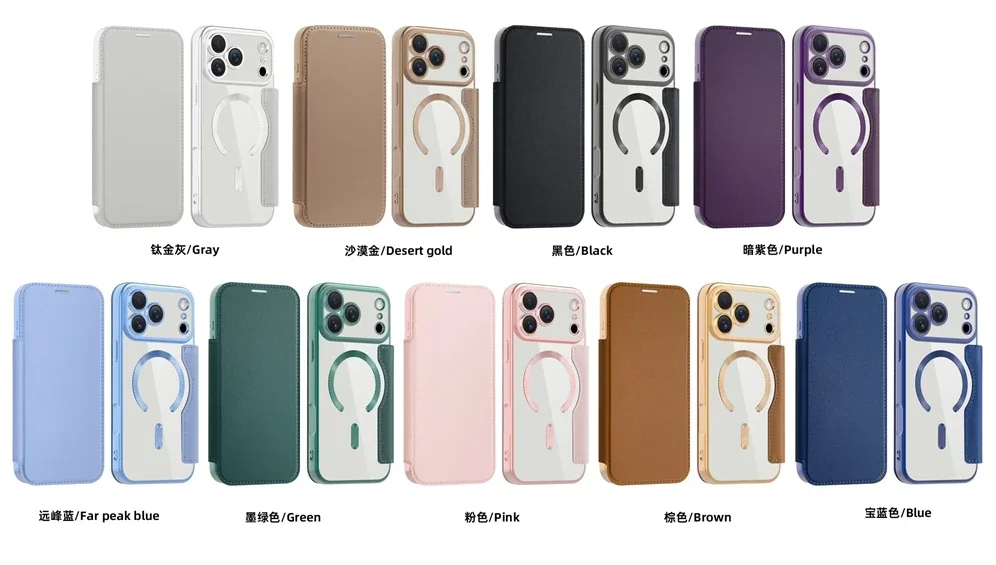 Flip-Lederhülle für iPhone 18 17 Air 16 Promax 15 Pro Max 14 Plus 13 PM 12 mit Kartenhalter, magnetischer Halterung und kabelloser Ladefunktion – Detail 3