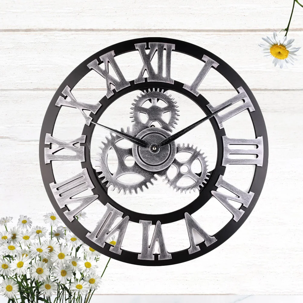 

1Pcs Industrial Gear Wall Clock 34cm Silver High Precision Silent Hanging Clock Creative Retro Wall Decor for Living Room