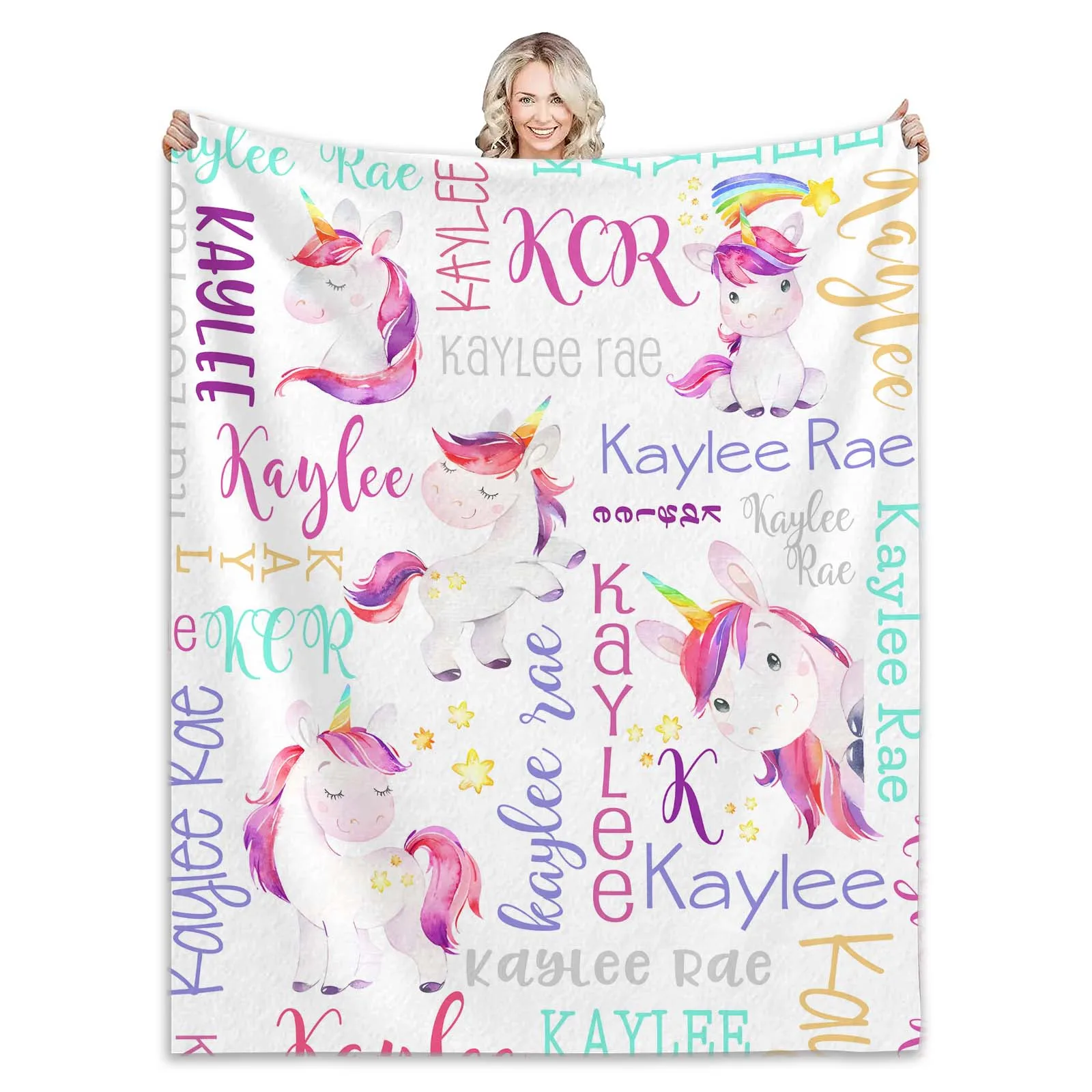 Animals Personal Customization Flannel Throw Blanket Unicorn Elephant Zebra Comfortable Soft for Sofa Change Name Fluffy Blanket