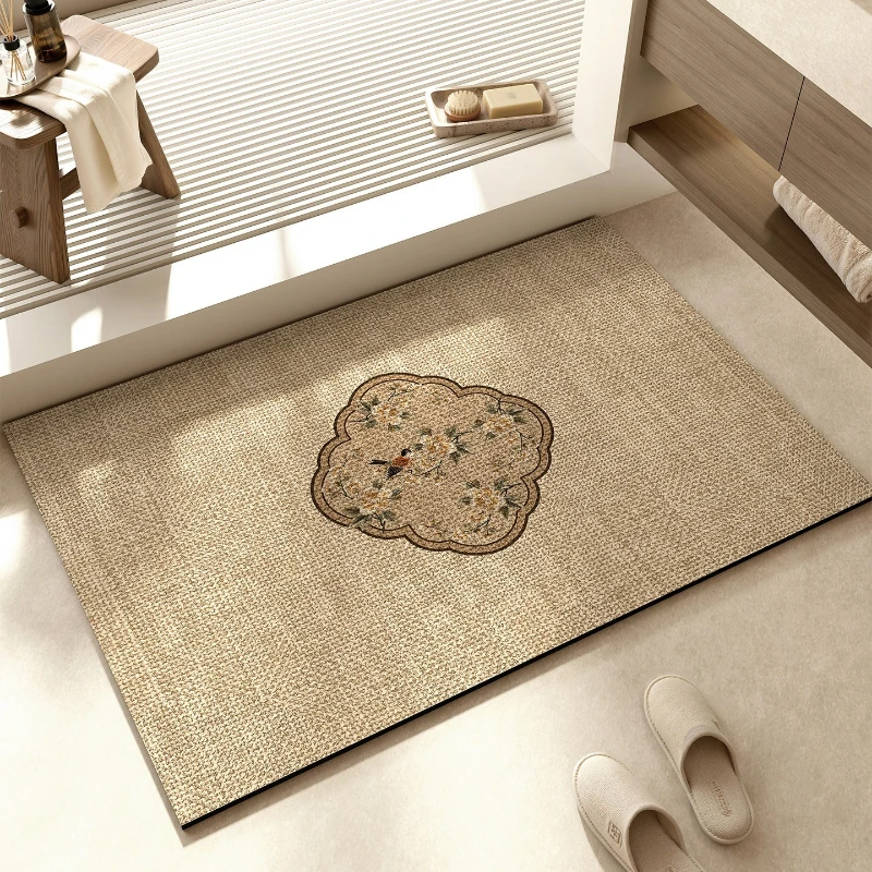 Bathroom Rug Absorbent Non-slip Diatom Mud Floor Mat Vintage Floral Botanical Carpet Toilet Area Rugs Home Decoration Mats Ковер