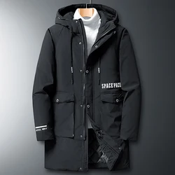 Long Cotton Padded Black Jacket Men Winter Male Coat Outerwear Hood Windbreaker Warm Large Size 8XL Thick Thermal Parka Husband