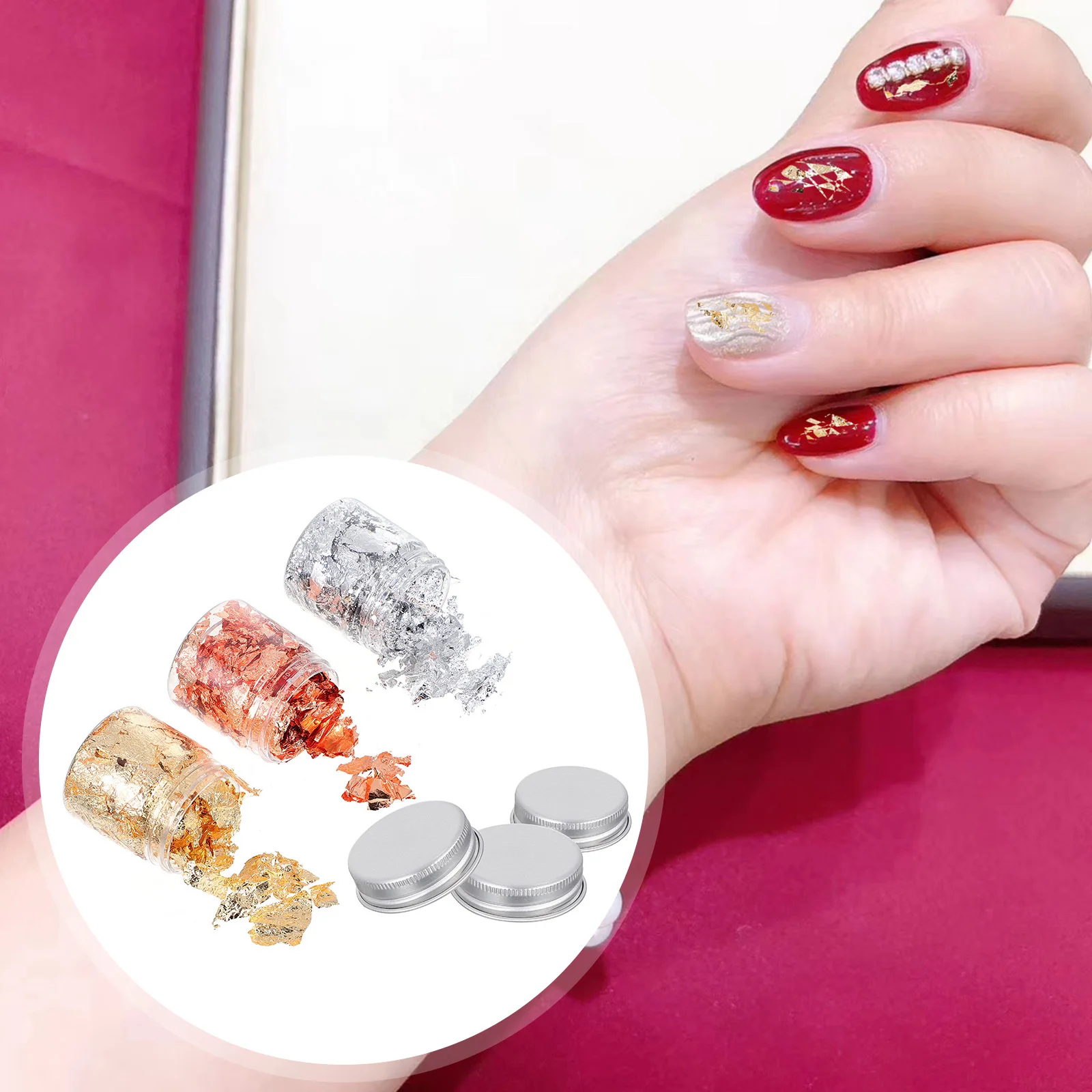 네일 아트 패치 3병 금박 플레이크 스팽글 네일 글리터 간편한 적용 전문가 초보자 크리스마스 파티 신제품