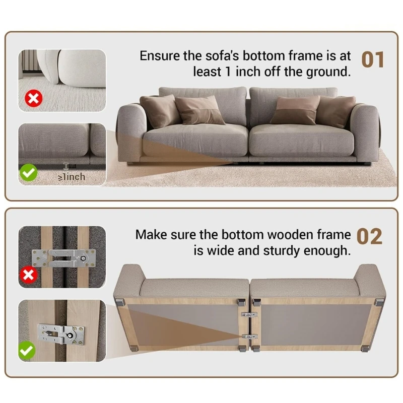 موصلات الأريكة المعدنية 6 قطع دعامات مضادة للانزلاق تثبيت مجموعة الأثاث المقطعي 87HA #2