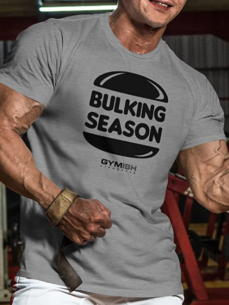 Bulking Season V2 Workout T-Shirt Funny Gym Shirts High Quality Cotton Casual Men Short Sleeves Top Muscle Man Tough Guy T-Shirt