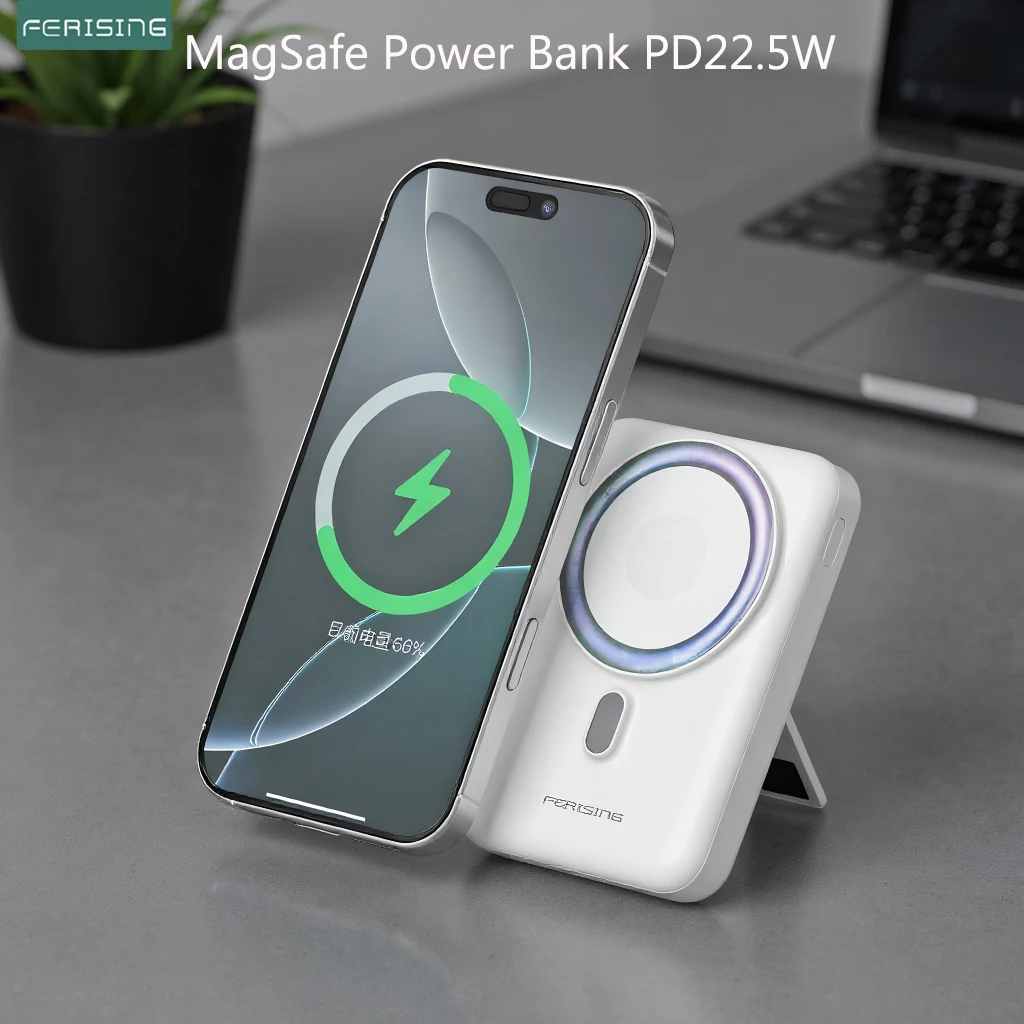 

FERISING VOOC PD22.5W Магнитный беспроводной дисплей 10000 мАч Внешний аккумулятор для Apple Watch Airpods Magsafe Power Bank Зарядное устройство