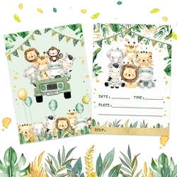 12pcs Paper Invitations Cards For jungle Animal Safari Birthday Party Decorations Kids 1st Birthday Baby Shower Party Supplies