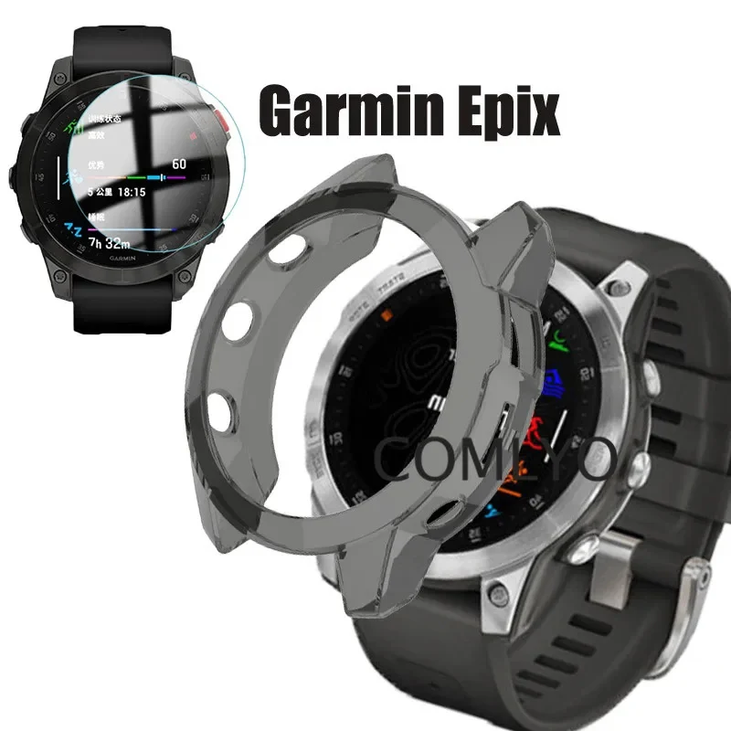 

For Garmin Epix Case Protective Shell Smartwatch TPU Cover Bumper Glass Screen Protector