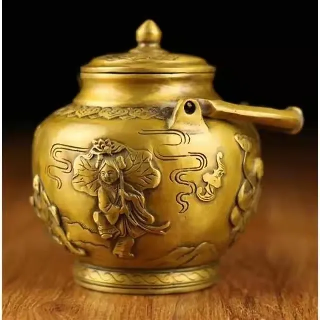 Pure Copper Brass Antique Copper Kettle Ornaments Dragon and Phoenix Kettle Teapot Wine Kettle Decoration