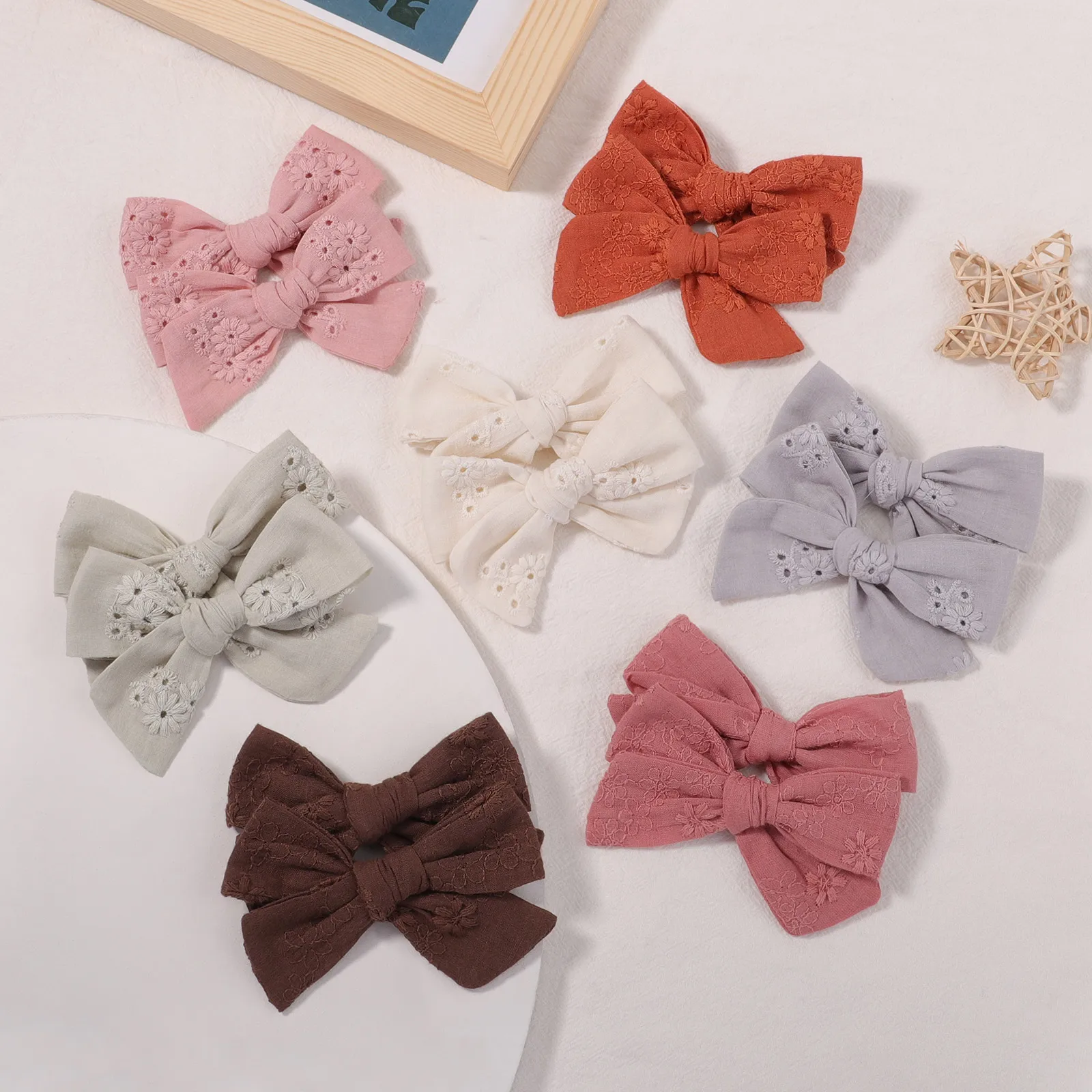 2Pcs/set 3.6Inch Cotton Hair Bows With Hair Clips For Baby Girls Boutique Hairpins Barrettes Headwear Kids Hair Acesssories