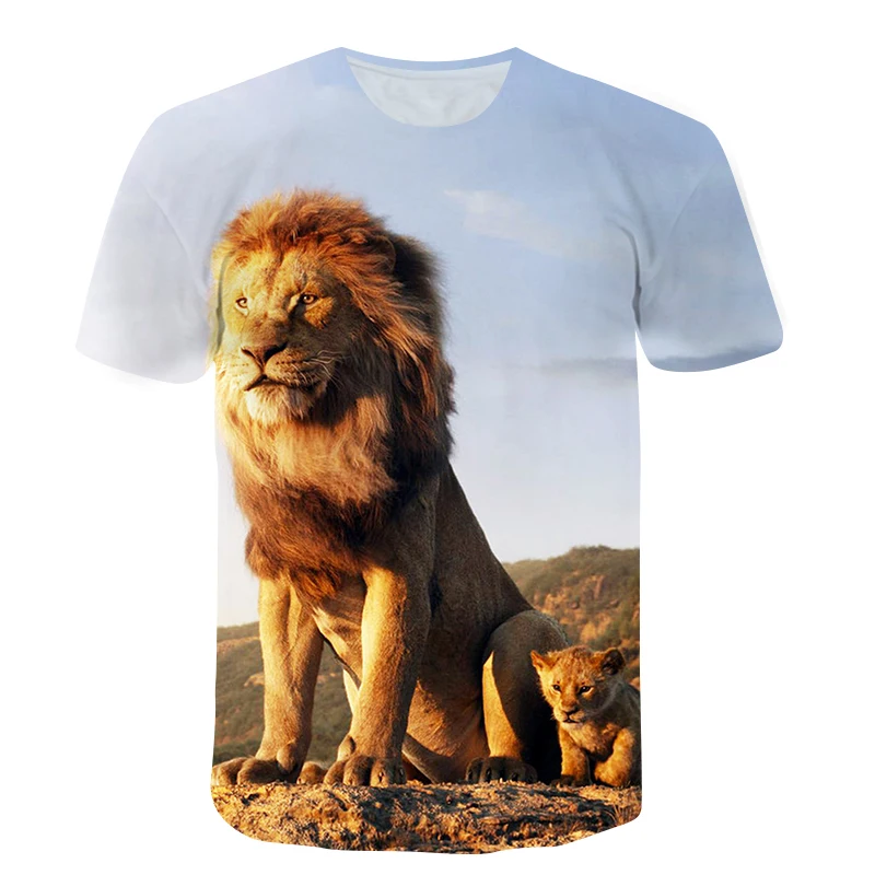 New Cool Animal Lion Pattern T-shirt Men\'s Ladies Children\'s Summer Casual Fun Hip-hop Trend Breathable Lightweight Sports Tops