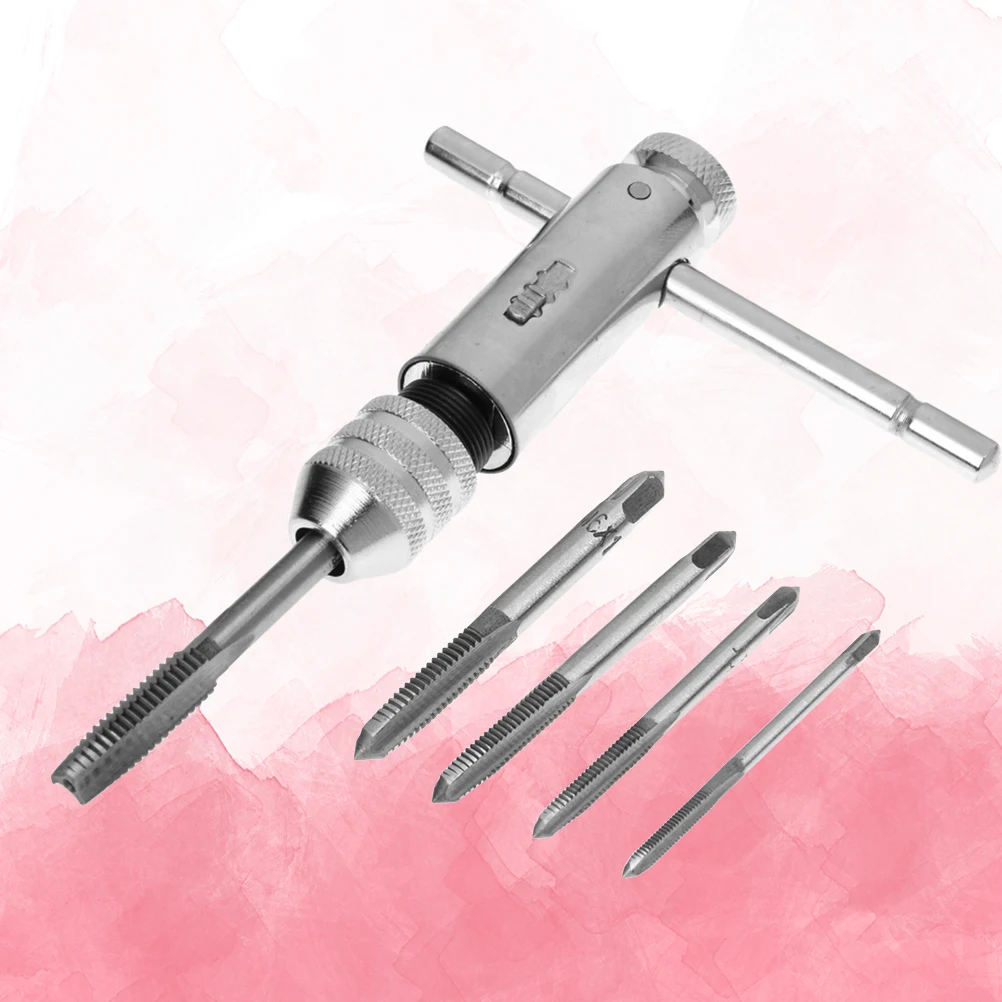 

5pc T Handle Ratcheting Tap Wrench 3.4inch High Speed Steel Solid Adjustable Hand Tool for Machinery Repair
