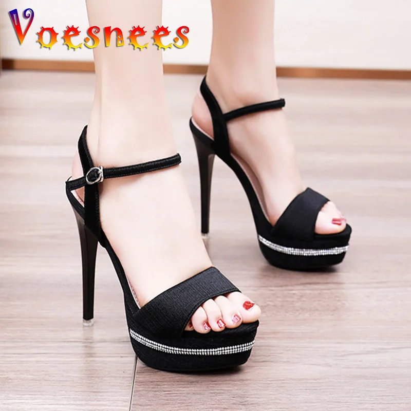 Charm Black Party Women Shoes 12CM Stiletto Summer Elegant Sandals Waterproof Platform Fashion Design Wedding High Heels Models