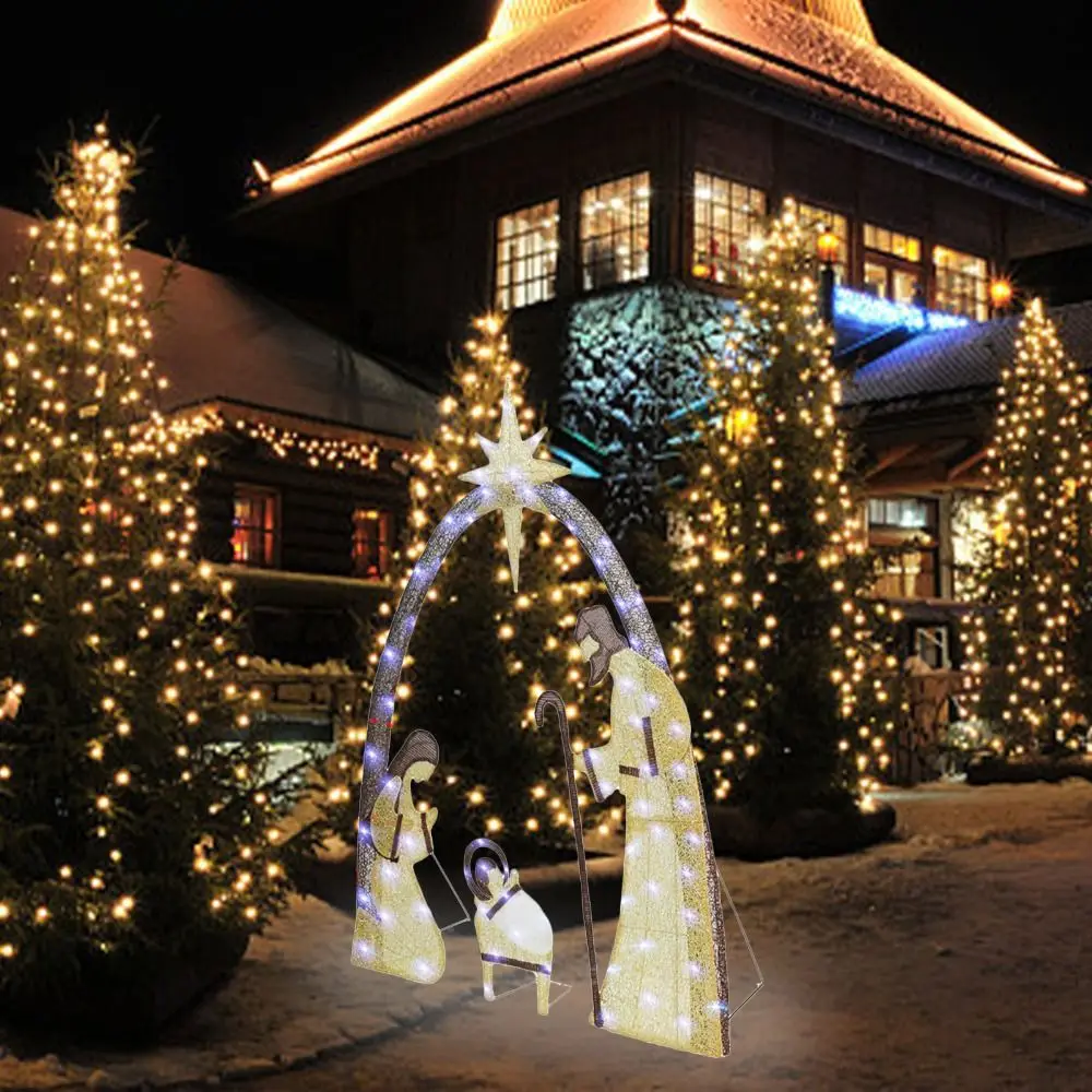 Escena de Natividad iluminada al aire libre de 5,5 pies, escena de Natividad de Pascua impermeable, decoración navideña, decoración de patio con luz