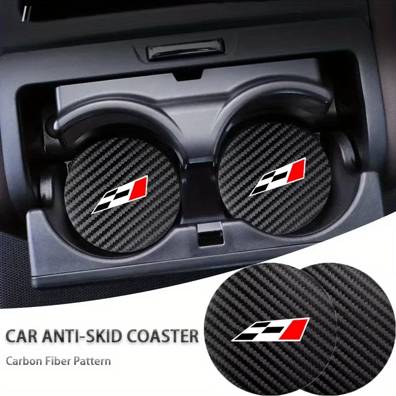 2 sous-verres antidérapants à texture fibre de carbone avec logo drapeau de course, adaptés aux modèles SEAT Ibiza Leon Ateca