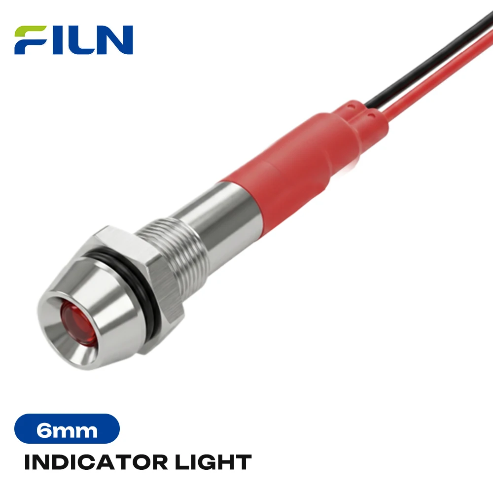 FILN 1PCS 6mm IP67 Waterproof Warning Lamp Metal LED Indicator Light for Car Machine Equipment Status Module 12V-24V/110V-220V