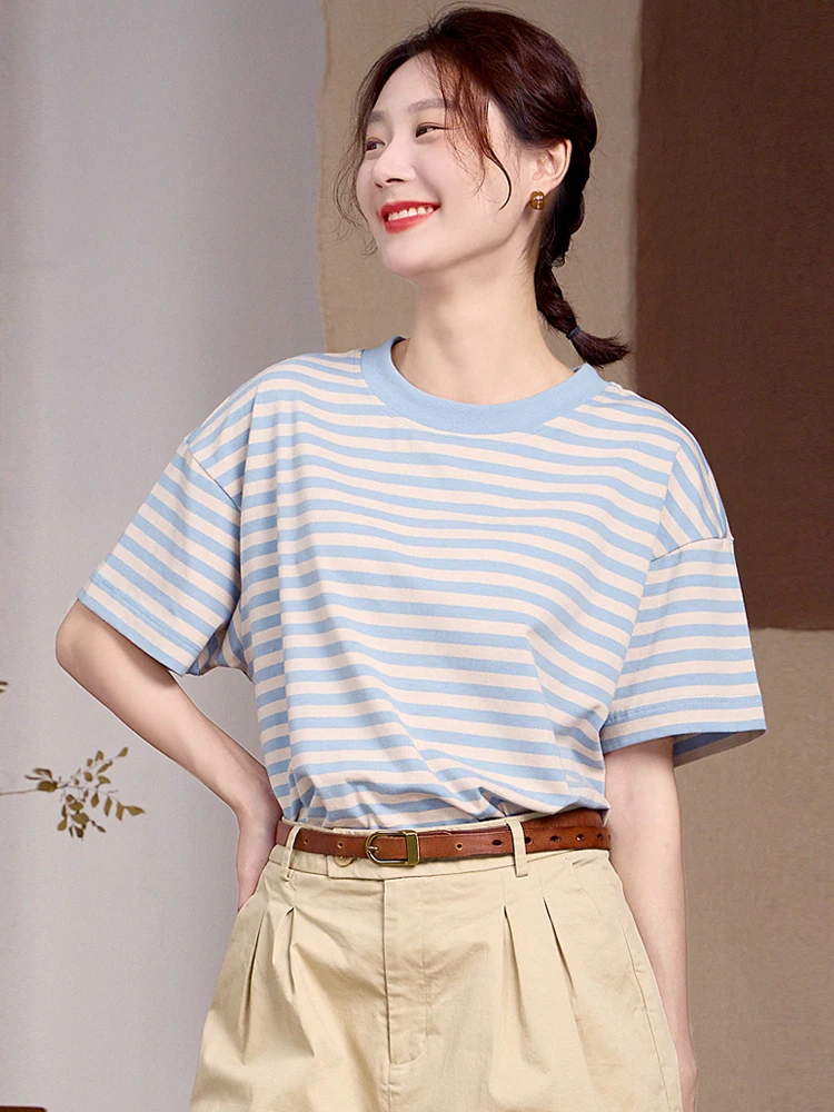 

Новая женская летняя футболка свободного кроя из хлопка с круглым вырезом и коротким рукавом, мягкая, эластичная, утягивающая, повседневная, для города