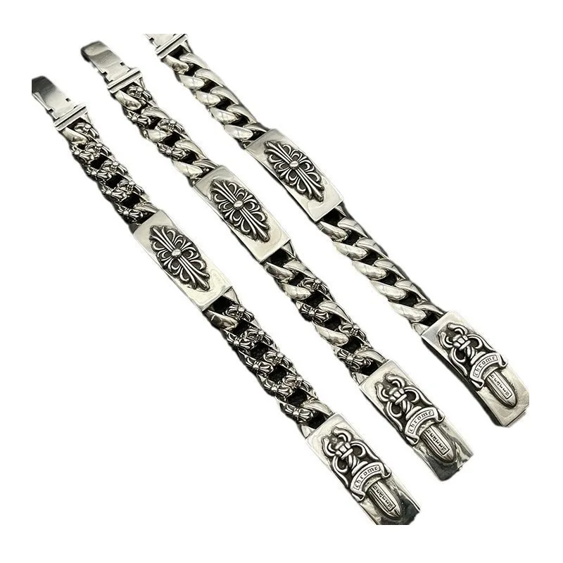 Bracelet Retro Style Sword Half Flower Long Cross Flower Full Flower Chain Cuban Chain Classic Domineering Trendy Brand view 4