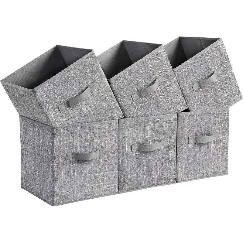 

6 Pack 11 Inch Non Woven Storage Cubes Foldable Bins with Double Handles for Closet Shelves Clothes Organization Durable Sturdy
