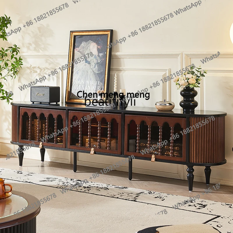 

French retro TV cabinet medieval solid wood door high-end storage locker designer integrated American locker H