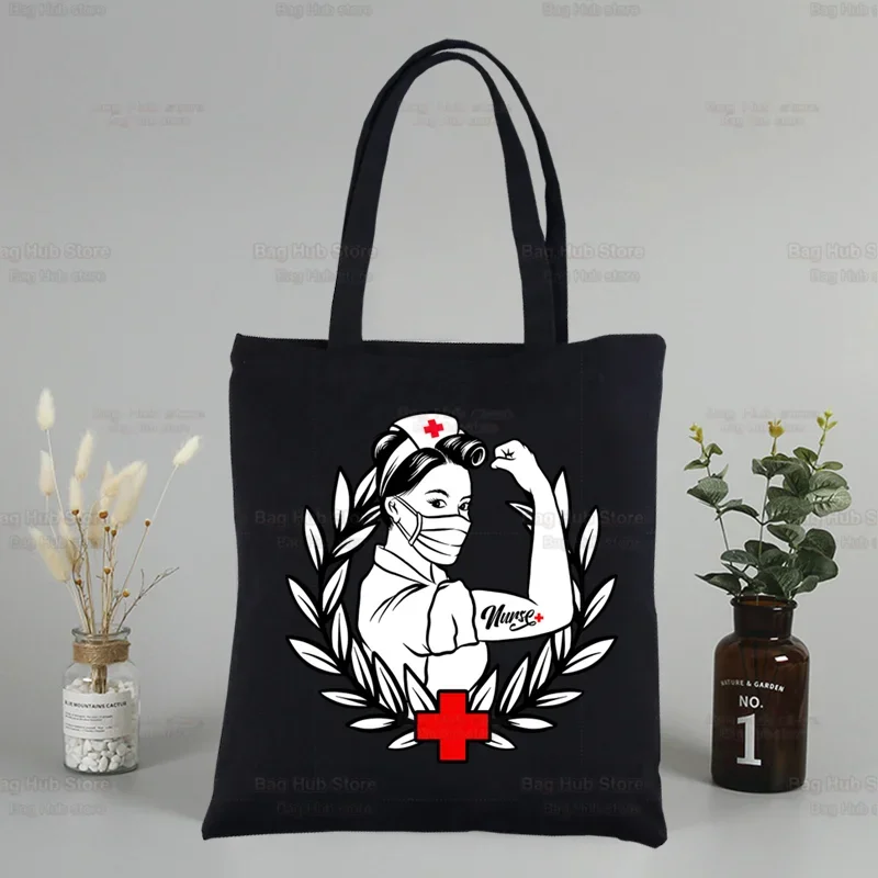 We Can Do It Nurse Printing Canvas Shopping I'm A Nurse Black Bags Shoulder Nurse Life Canvas Bags Reusable Shopper Bags