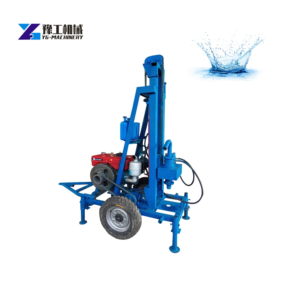 100m Deep Water Well Drill Rig Small Hydraulic Diesel Engine Powered Wheeled Borehole Machine with PDC Bits for Farm Home