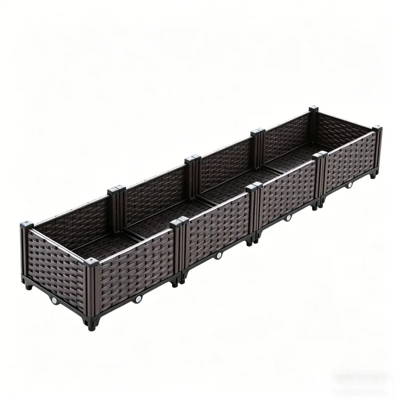 

Large Single Layer 4-Section Planter Box 160x40x22cm for Vegetable Flower Herb Garden Raised Bed Outdoor Plastic Grow Pot for B