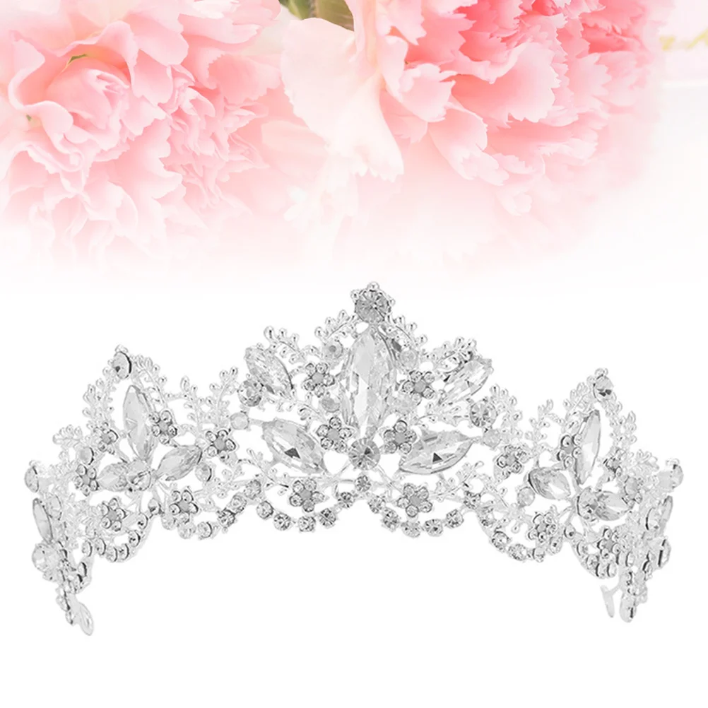 

Baroque Rhinestone Tiara Crown Silver Wedding Bridal Jewelry Lightweight Portable Eye-Catching Head Accessory Women Tiara