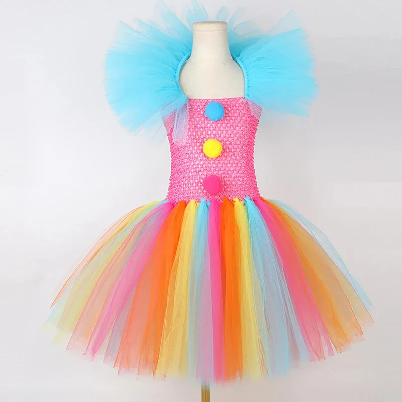 Rainbow Circus Clown เครื่องแต่งกายสําหรับสาวตลก Joker คอสเพลย์ Tutu ชุดเด็ก Carnival ฮาโลวีนชุดเด็ก Fany เสื้อผ้า