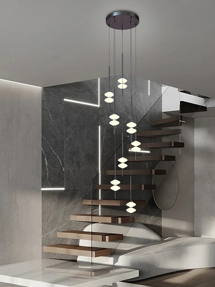 

Nordic Staircase Long Chandelier Villa Duplex Chandelier Modern Light Luxury Conical Acrylic Design, 2023 New Pendant Light