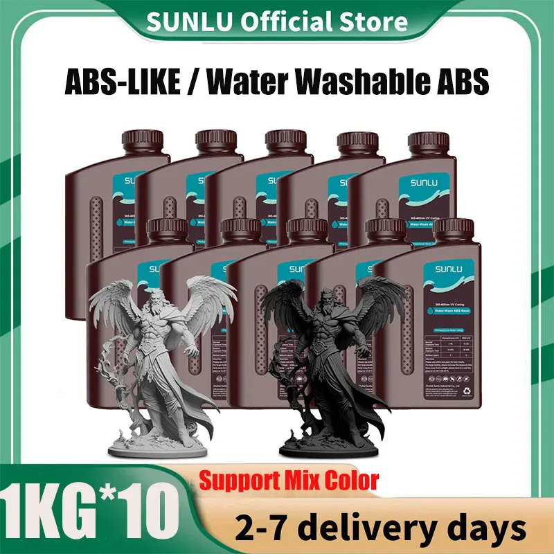 

SUNLU 10 кг ABS-LIKE/водомоющаяся смола из АБС-пластика 1000 г/бутылка 405 нм фотополимерная смола быстрого УФ-отверждения для ЖК-дисплея 3D-печати