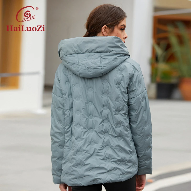 HaiLuoZi 2022 Women Jacket Spring Windproof Coat Women\'s Short Fashion Slanted Placket Quality Filling Female Casual Parka 7088