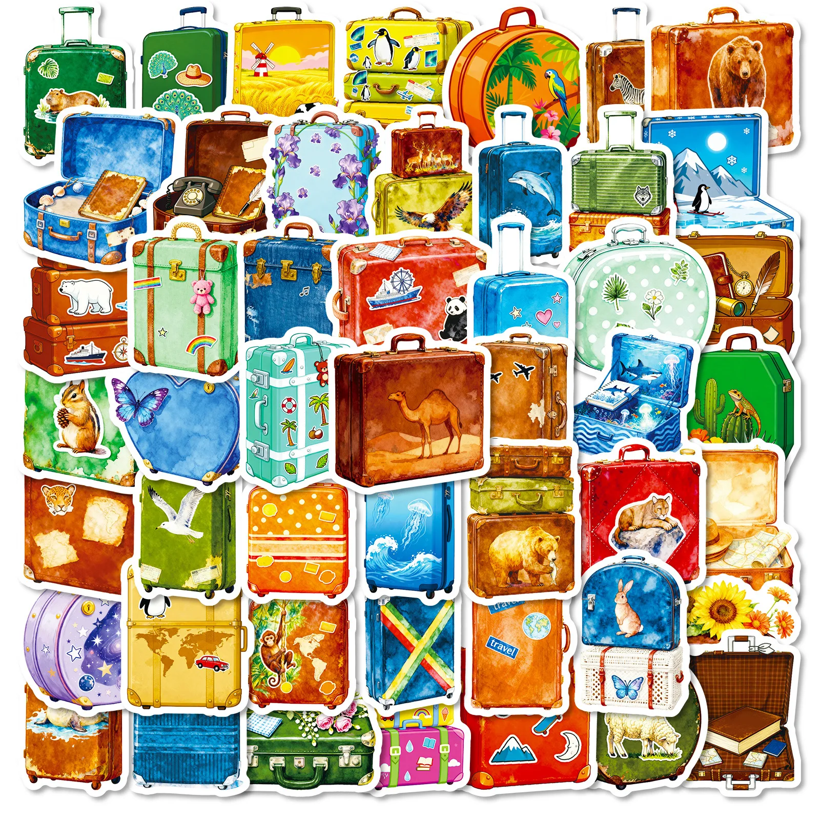 56/112 Pcs Cartoon Vintage Artistic Colorful Suitcase Stickers for Suitcase Phone Carry-on Helmet Scooter No Repeat Decals