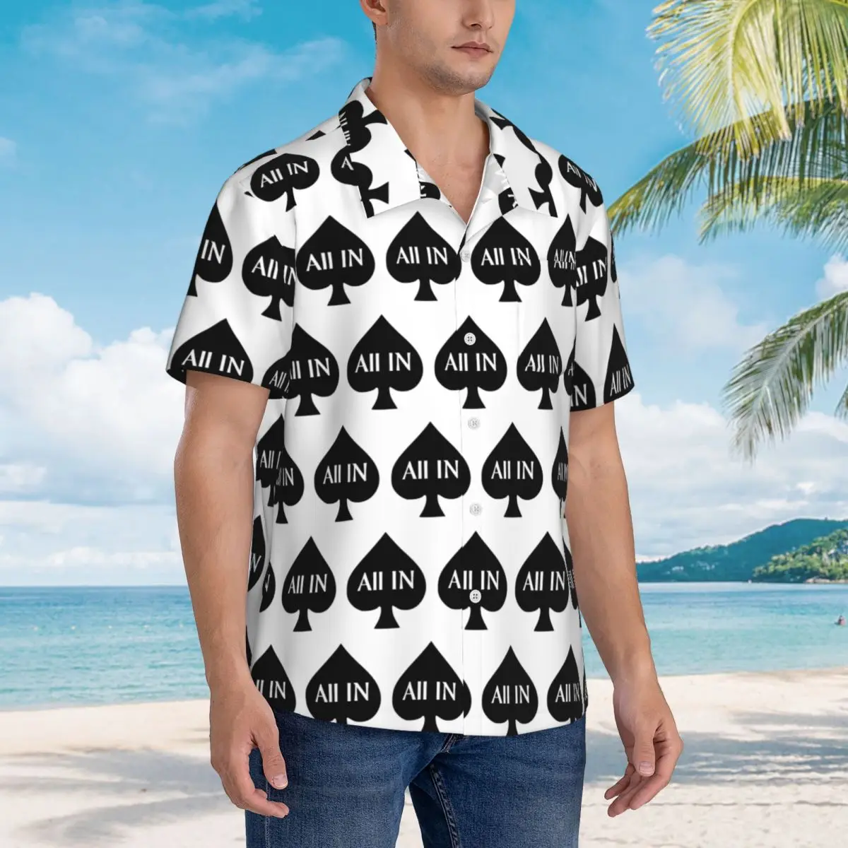 Poker All IN Design For Poker Players Hawaiian Shirts Fashion Men Short Sleeve Shirt for Summer Beach Men's Lapel Tops