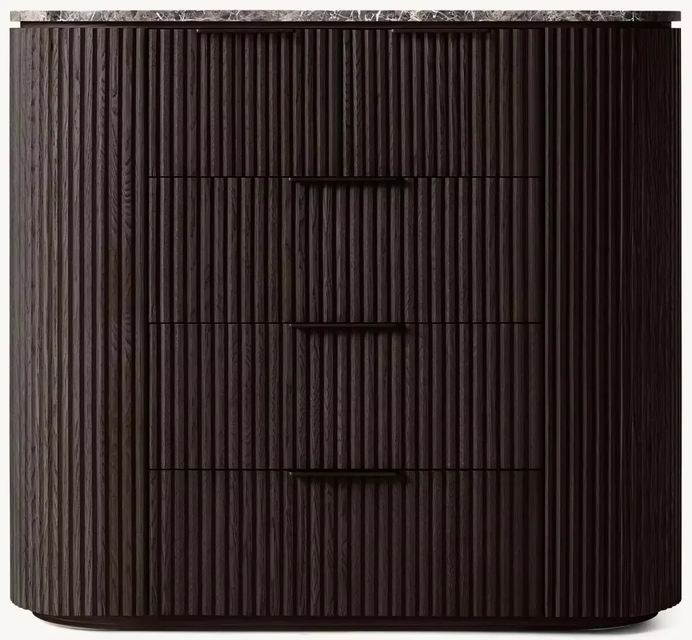 Solid wood curved chest of drawers, stone desktop, groove design, 5 drawers, base is table type