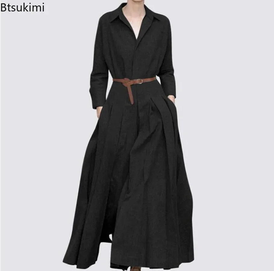 Robe chemise longue élégante pour femme, robe de bureau décontractée, robe maxi pour femme, robe modeste, tempérament à revers, mode printemps et