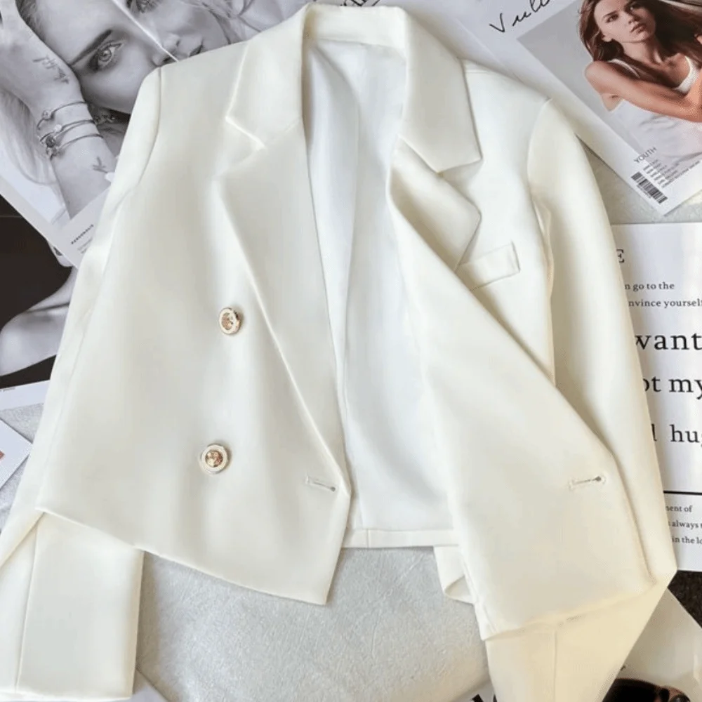 

Simple Casual Korean Suit Jacket Loose Long Sleeve Suit Coat Women Buttoned Blazer Suit Outfit Short Office Blazer Women