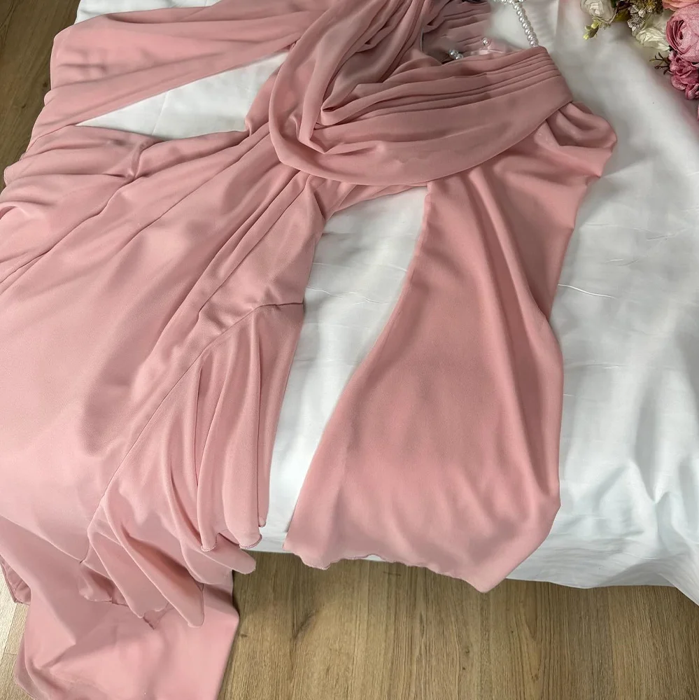 

A-Line Floor Length Evening Dress Crew neck Chiffon Long Sleeves Special Occasion Gowns Photo Color Modern and Temperament